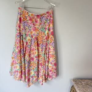 90s Newsworthy Pink Floral Chiffon Asymmetric Fairy Handkerchief Skirt M Fairy